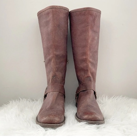 $438 FRYE Phillip Harness Tall Moto Brown Leather Riding Combat Cowboy Boots 5.5 - Picture 2 of 16